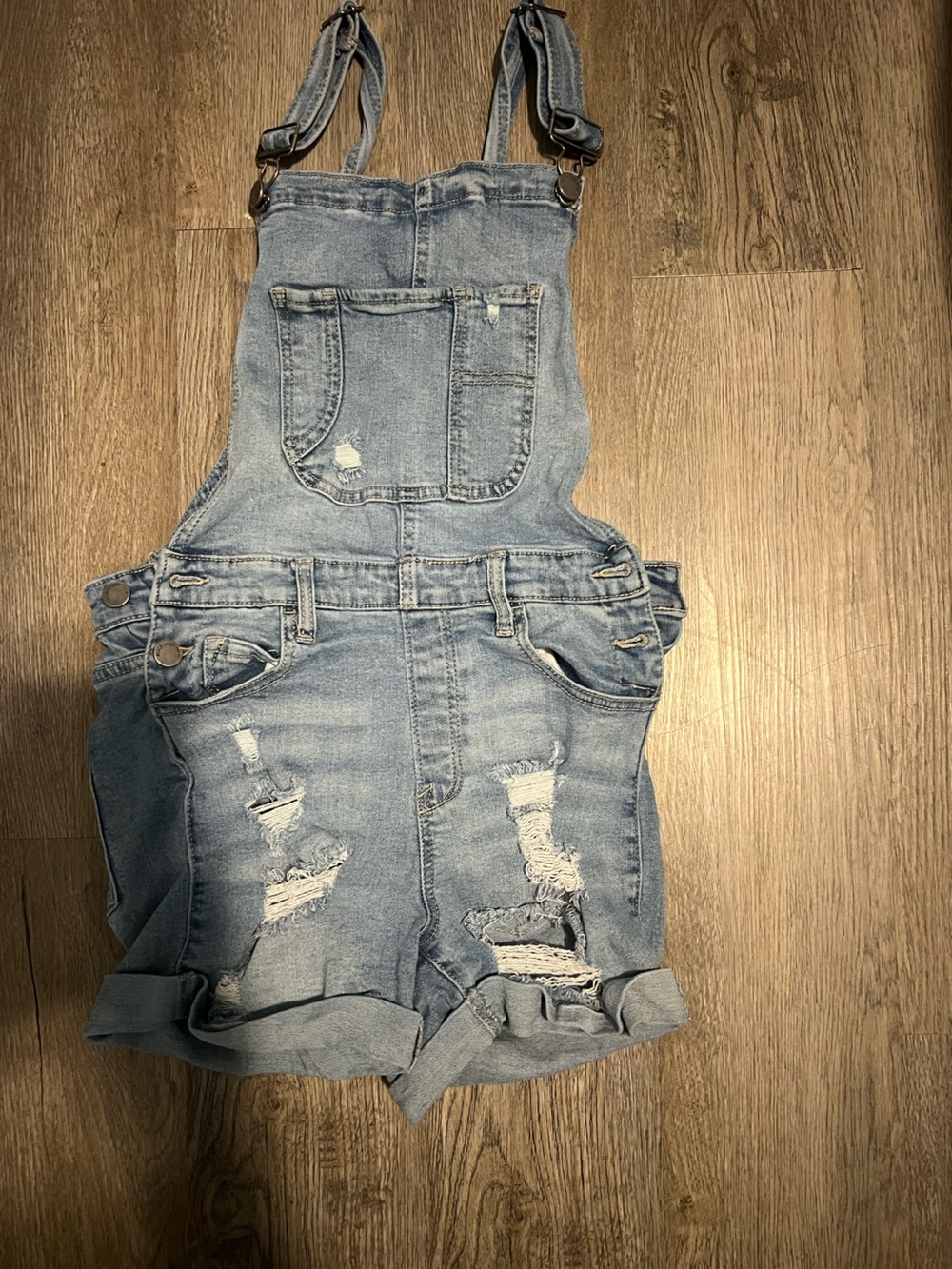 Black Label Light Blue Distressed Women's Denim Overalls